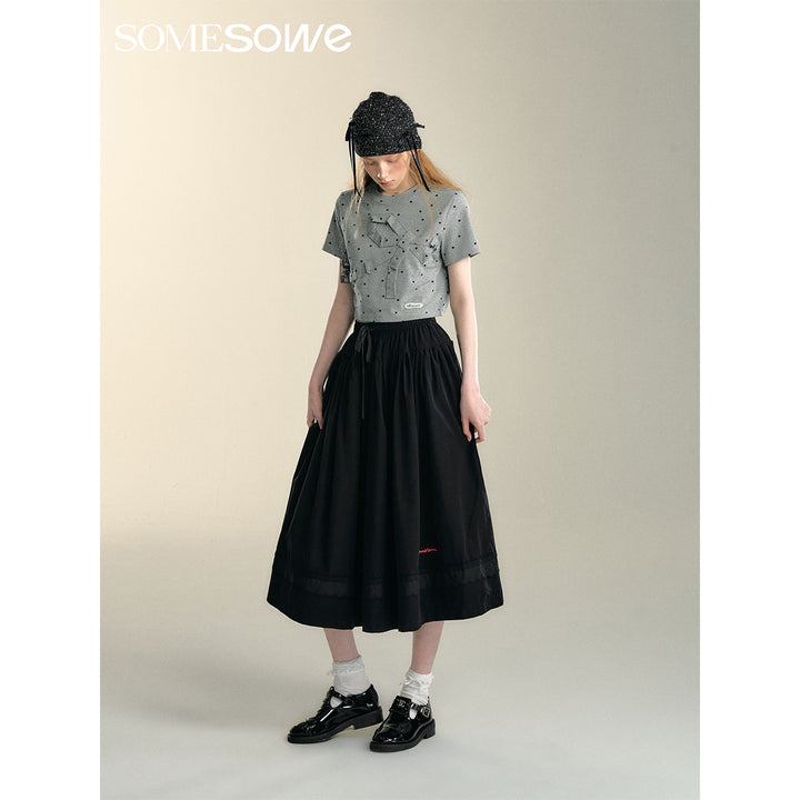 SomeSowe Lace Patchwork Casual Umbrella Skirt Black