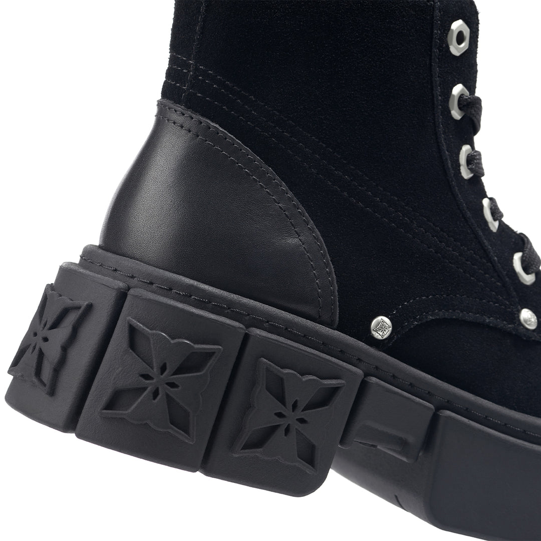 Trapar Waves Thick-Soled Logo Casual Leather Boots Black