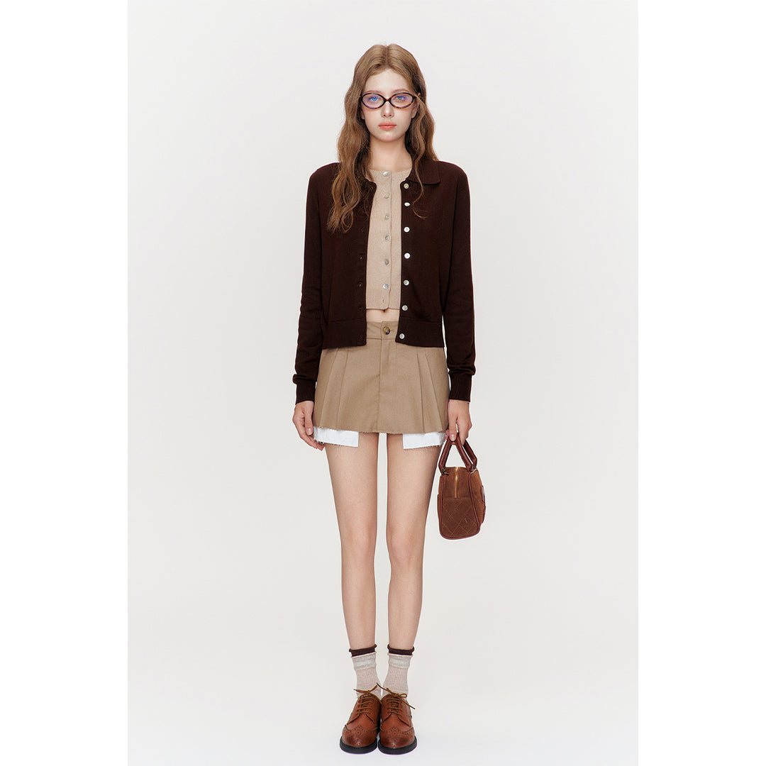 Kroche Shell Button Knitted Polo Cardigan Dark Brown