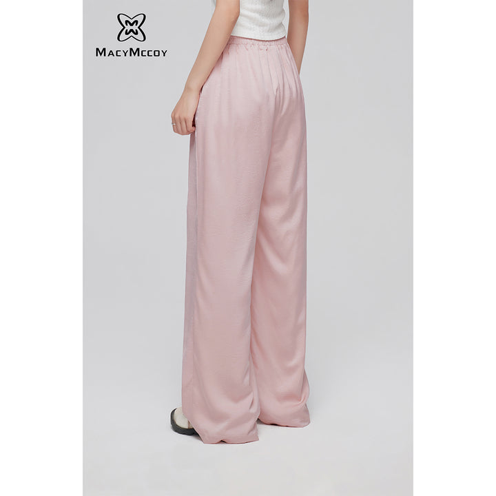 MacyMccoy Ice Silk Drawstring Wide-Leg Pants Pink