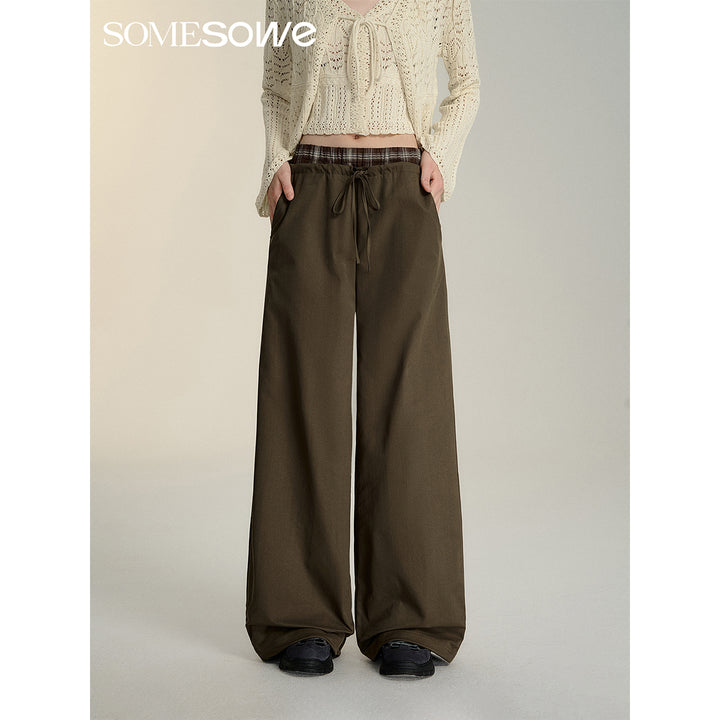 SomeSowe Double Waist Drawstring Wide-Leg Pants Brown