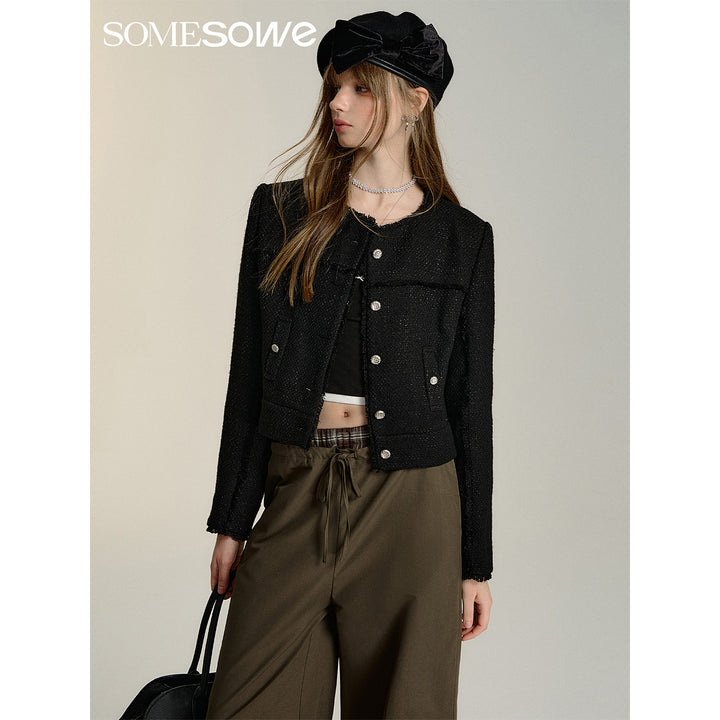 SomeSowe Raw Edge Patchwork Short Jacket Black