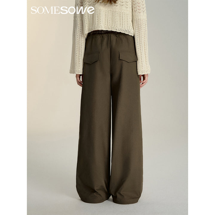 SomeSowe Double Waist Drawstring Wide-Leg Pants Brown