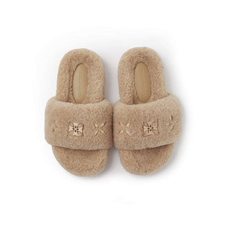 Trapar Waves Basic Casual Furry Slipper Khaki