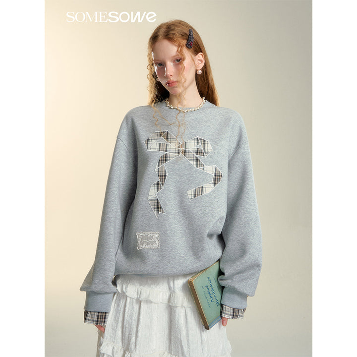 SomeSowe Origami Bow Embroidery Sweatshirt Gray