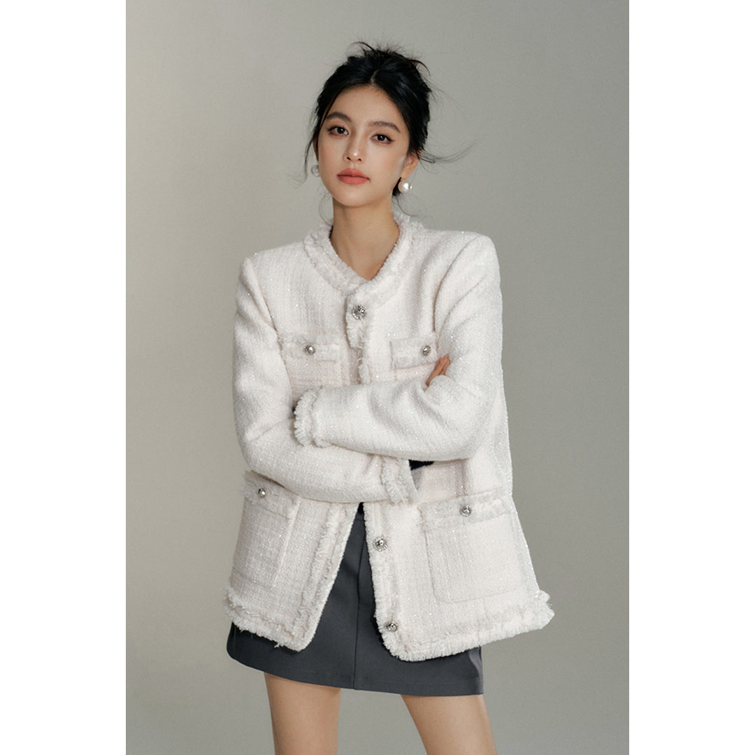 MacyMccoy Sparkly Drill Raw Edge Down Jacket White