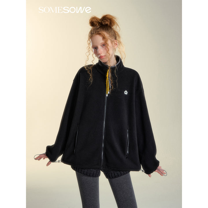 SomeSowe High Collar Fleece Casual Jacket Black