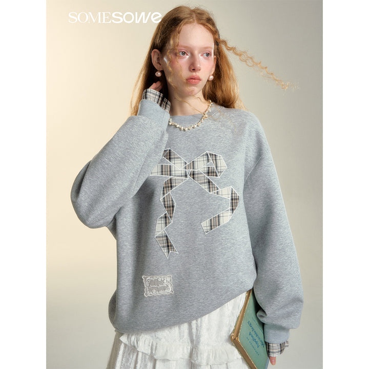 SomeSowe Origami Bow Embroidery Sweatshirt Gray