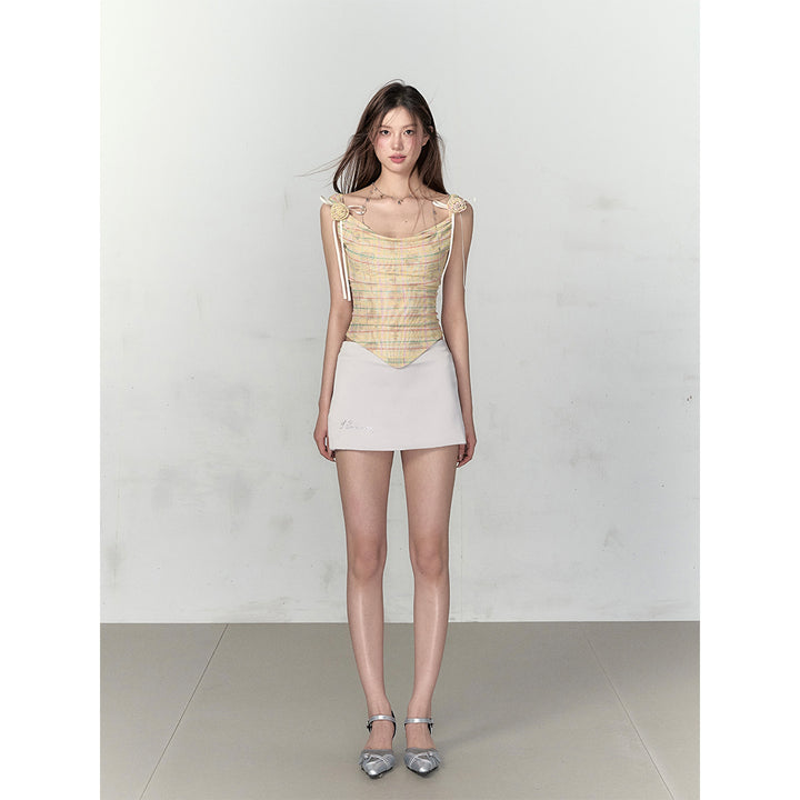 Via Pitti Plaid Rose Gauze Slip Vest Yellow