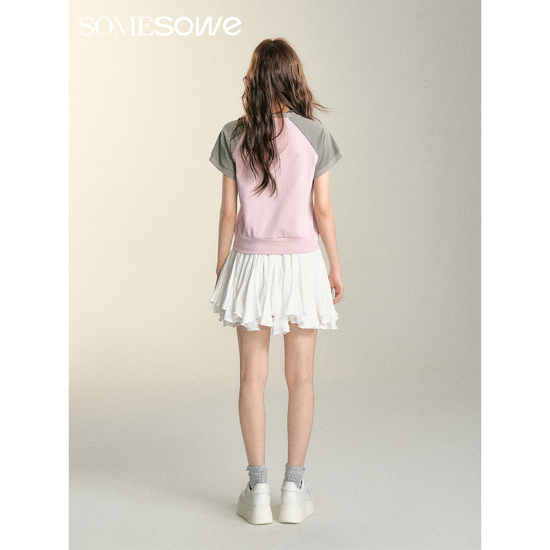 SomeSowe Bow Embroidered Raglan T-Shirt Pink