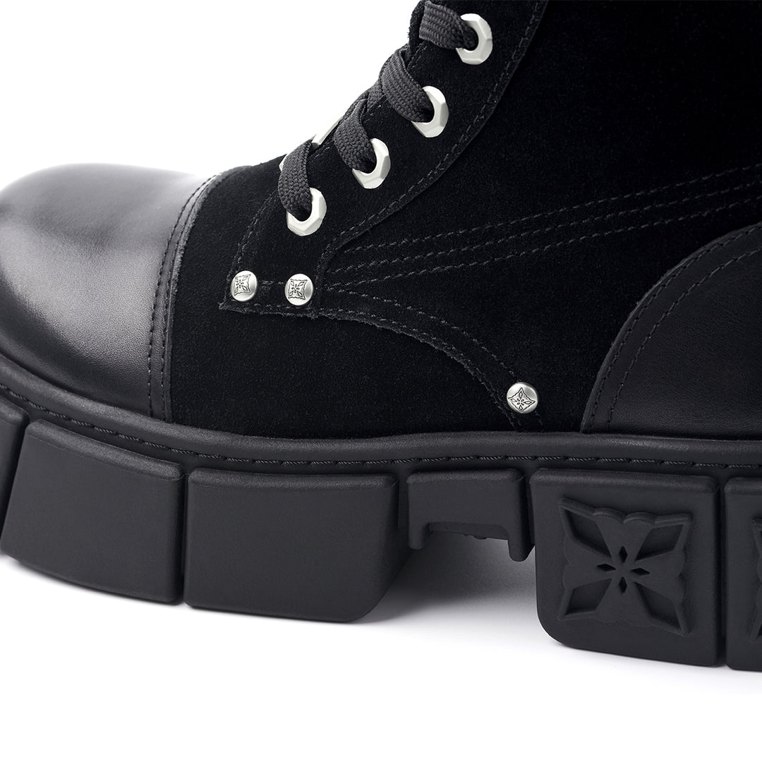 Trapar Waves Thick-Soled Logo Casual Leather Boots Black