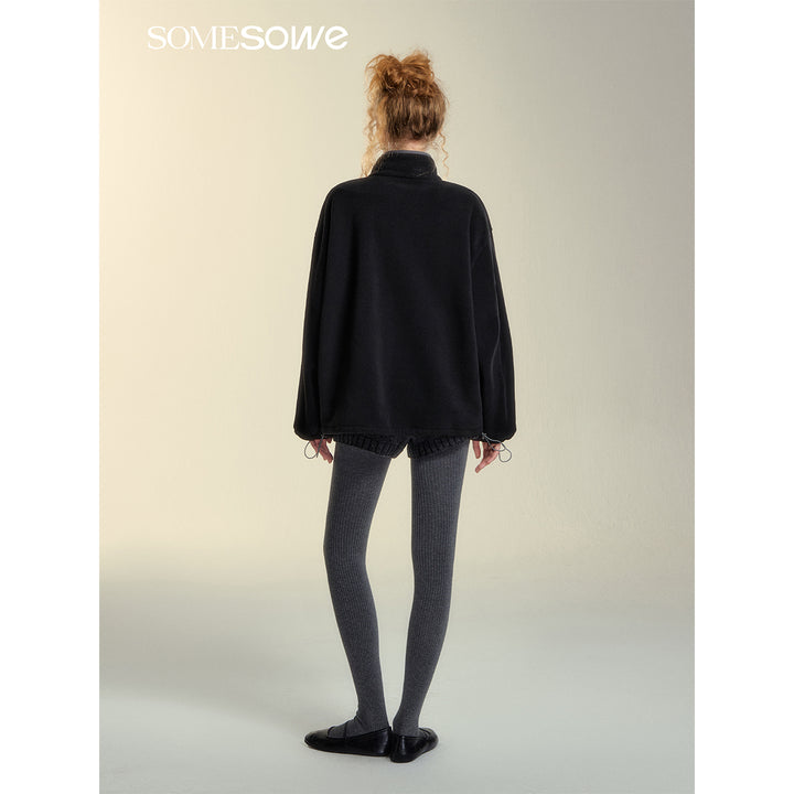 SomeSowe High Collar Fleece Casual Jacket Black