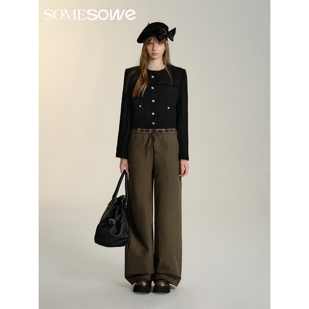 SomeSowe Double Waist Drawstring Wide-Leg Pants Brown