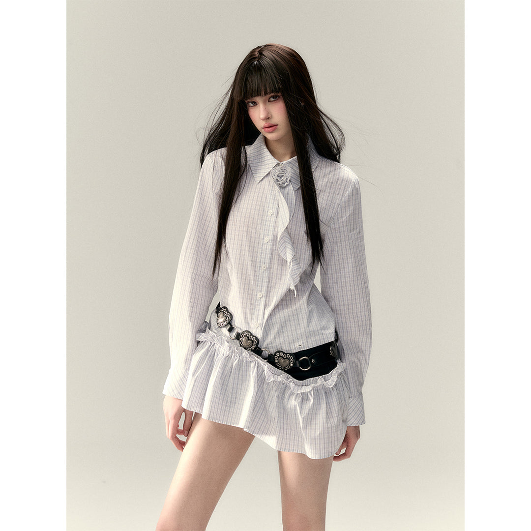 Via Pitti Rose Brooch Detachable Two-Way Shirt Dress White