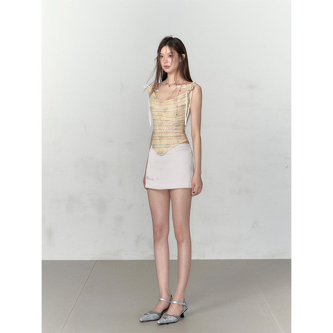 Via Pitti Plaid Rose Gauze Slip Vest Yellow