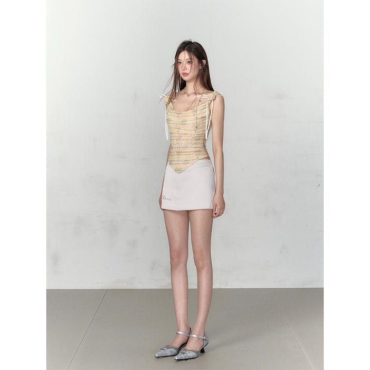 Via Pitti Plaid Rose Gauze Slip Vest Yellow