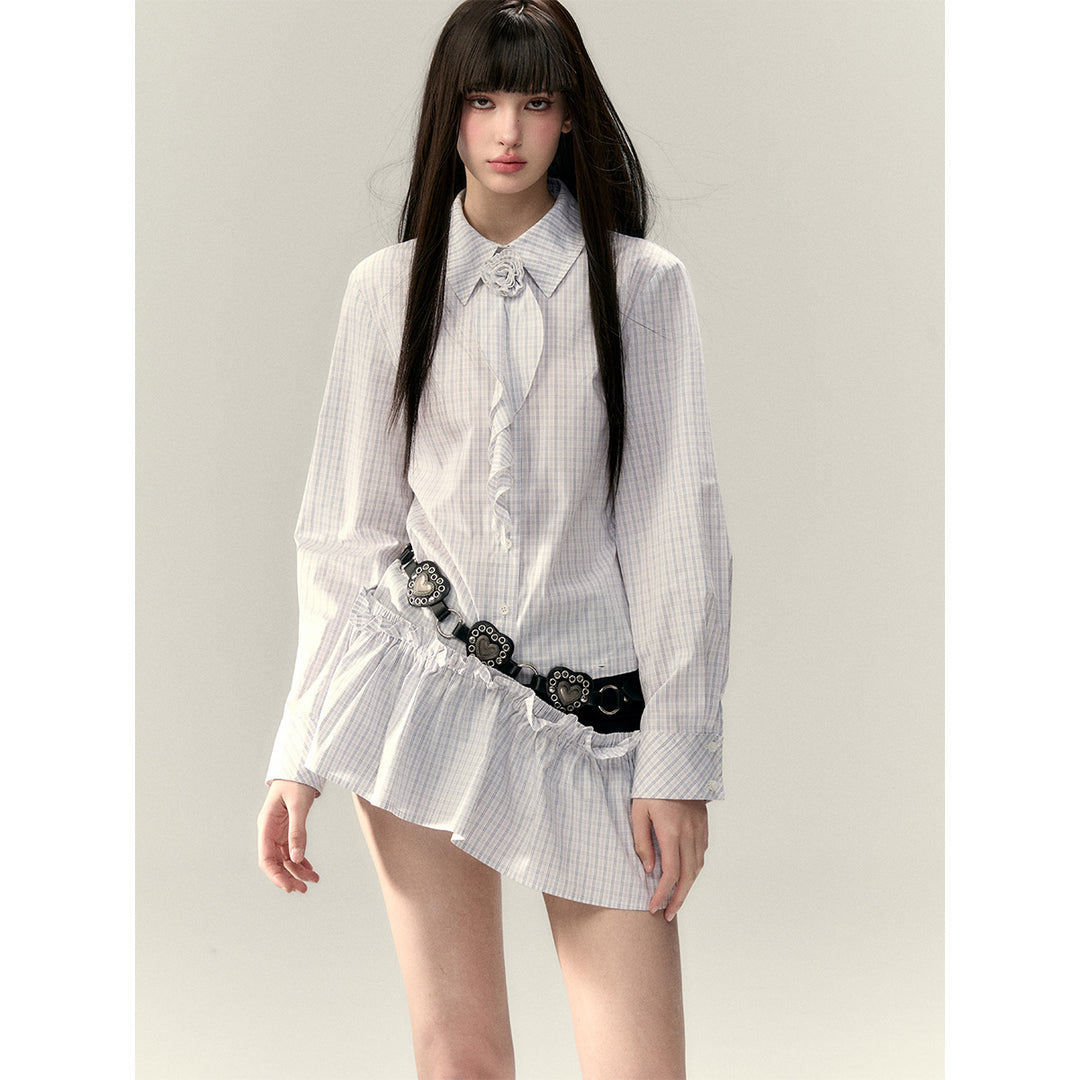 Via Pitti Rose Brooch Detachable Two-Way Shirt Dress White