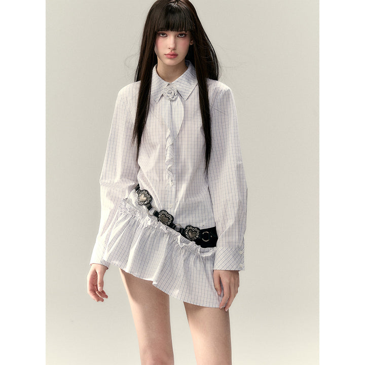 Via Pitti Rose Brooch Detachable Two-Way Shirt Dress White