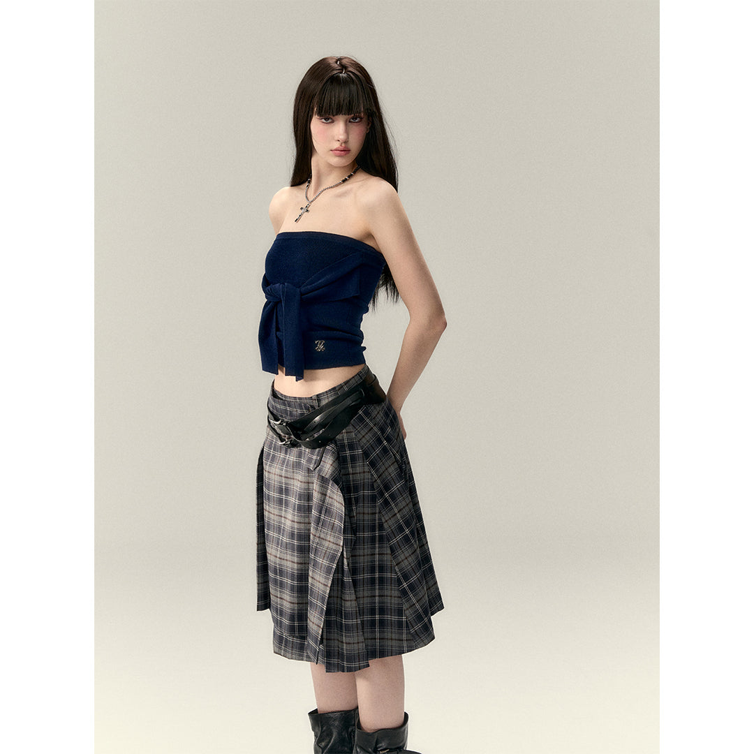 Via Pitti Versatile Tie Knit Slim Tube Top Vest Navy Blue