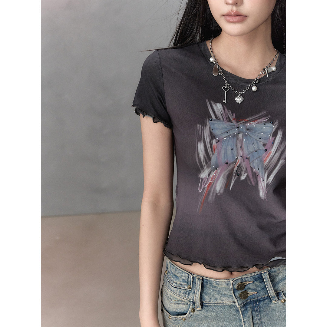 Via Pitti Rhinestone Bow-Knot Double Layered Top Black