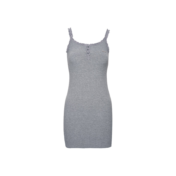 Kroche Lace Knit Sling Short Dress Gray