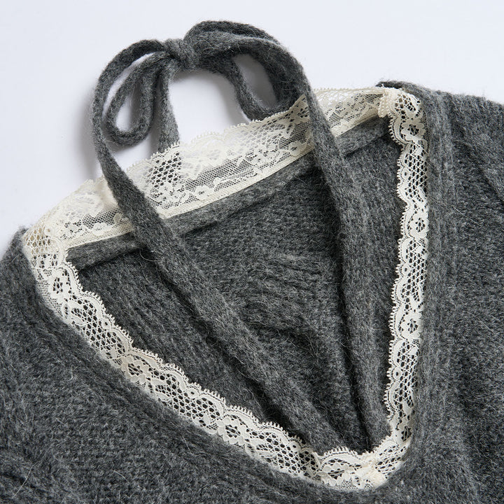 Via Pitti Lace Patchwork Mohair Sweater Grey