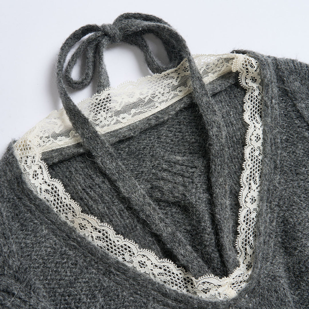 Via Pitti Lace Patchwork Mohair Sweater Grey - Mores Studio