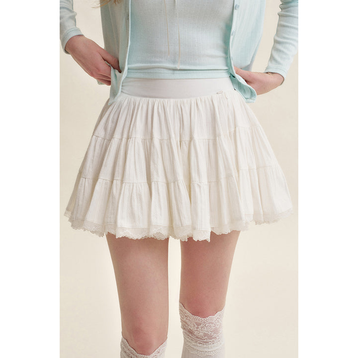 Kroche Lace Patchwork A-Line Ballet Fluffy Skirt White