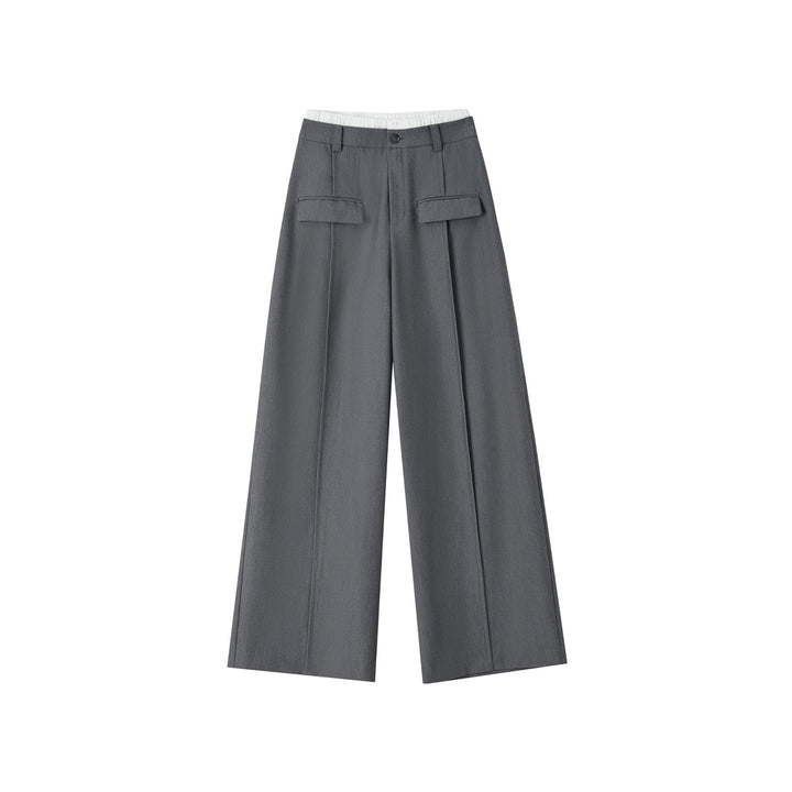 SomeSowe Contrast Color Stitching Wide-Leg Suit Pants Gray