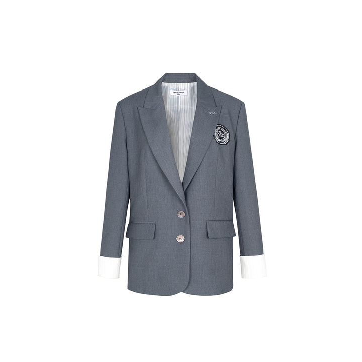 Three Quarters Logo Silver Thread Lining Casual Blazer - Mores Studio