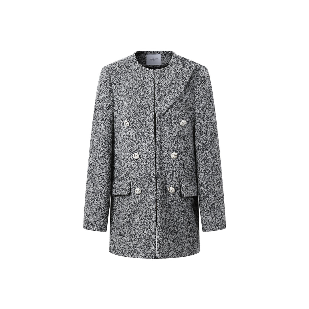 Three Quarters Woolen Tweed Long Coat Grey - Mores Studio