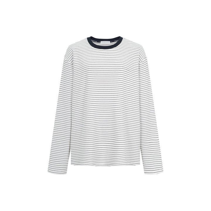 Three Quarters Hotfix Logo Striped Mousse Cashmere L/S Tee White