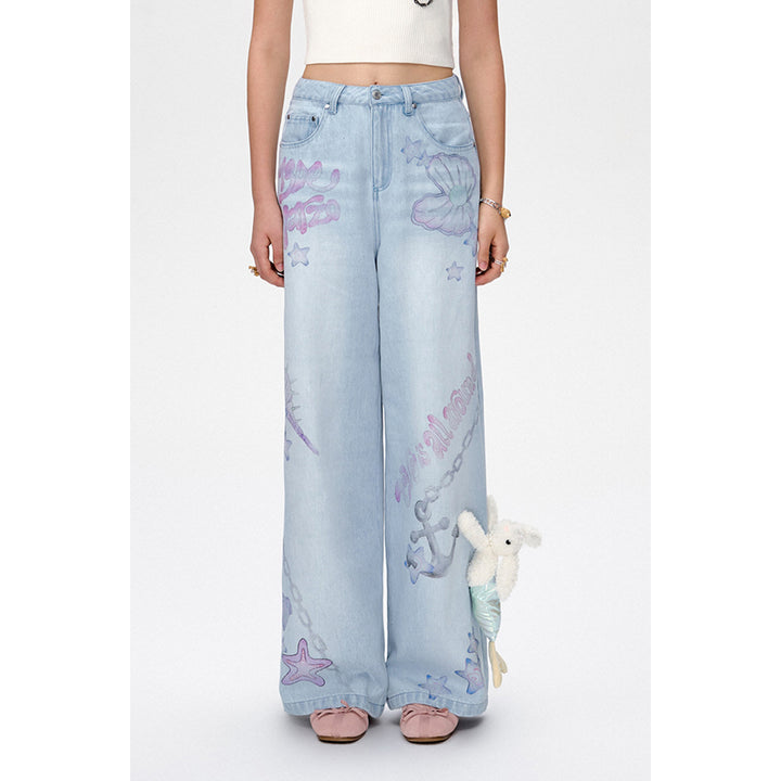 13De Marzo Doozoo Graffiti Wide-Leg Jeans Blue