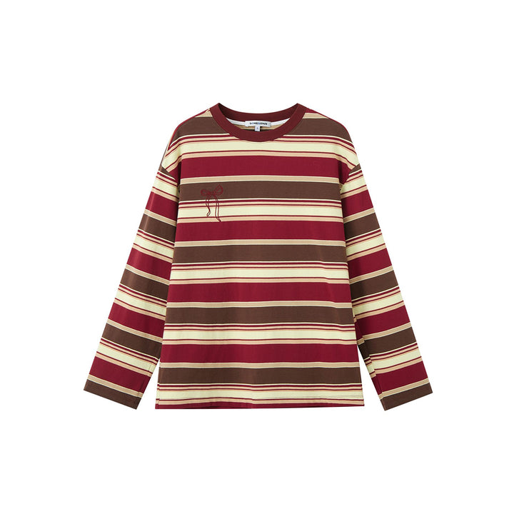 SomeSowe Retro Striped Long Sleeve T-Shirt Red