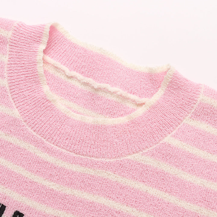 Wildshadow 3D Flower Striped Knit Top Pink - Mores Studio