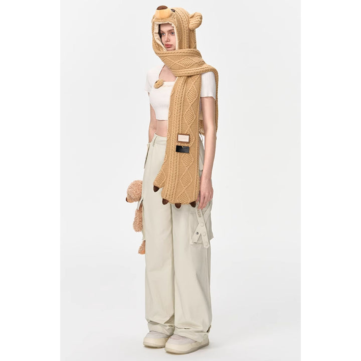 13De Marzo Plush Bear Knit Scarf Khaki