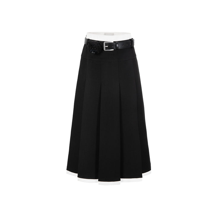 13De Marzo Base Pleated Long Skirt Black