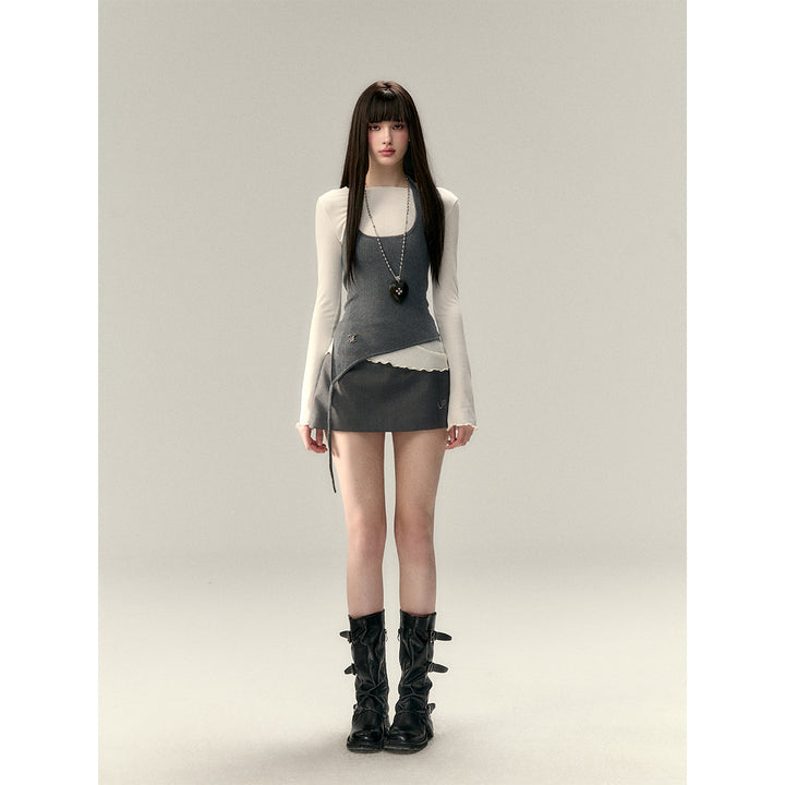 Via Pitti Irregular Halter Slip Knit Vest Gray