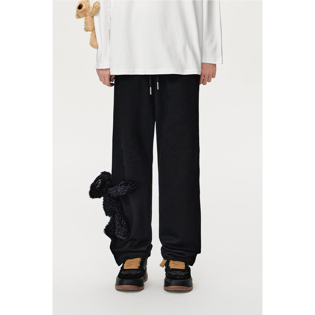 13De Marzo Plush Bear Drawstring Casual Pants Black