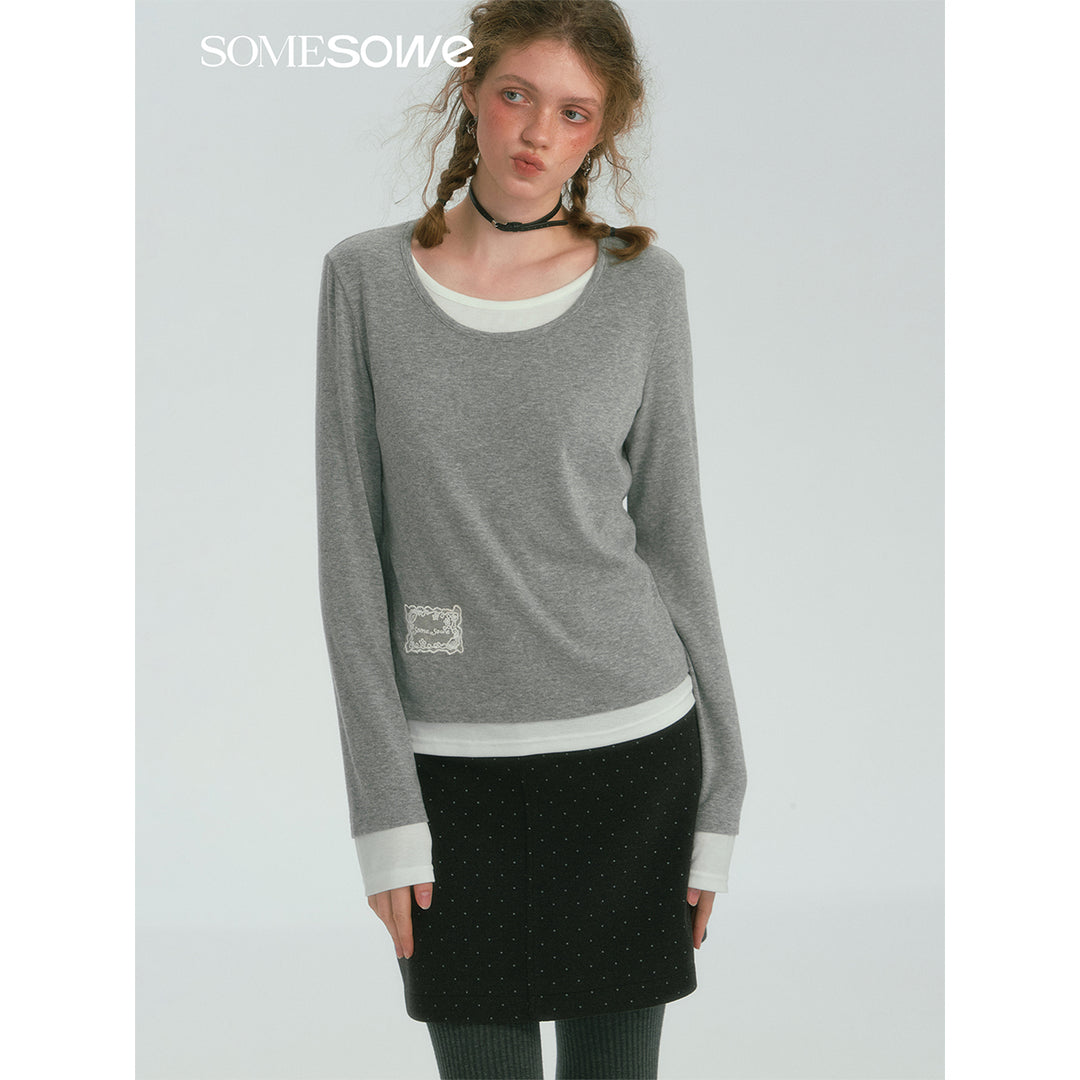 SomeSowe Fake-2-Piece Long Sleeve T-Shirt Gray