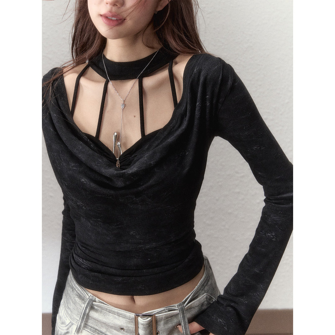 Via Pitti Choker Collar Hollow Cutting Top Black