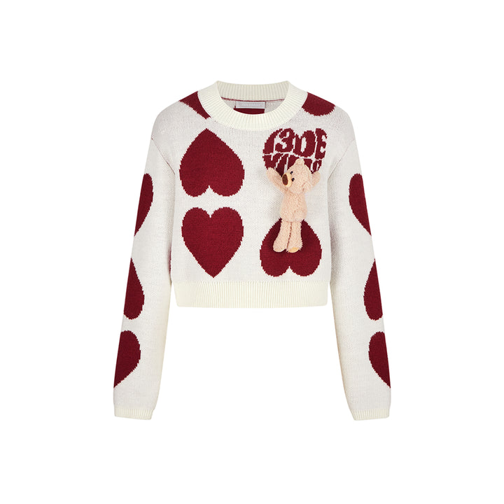 13De Marzo Heart Jacquard Short Knit Sweater White