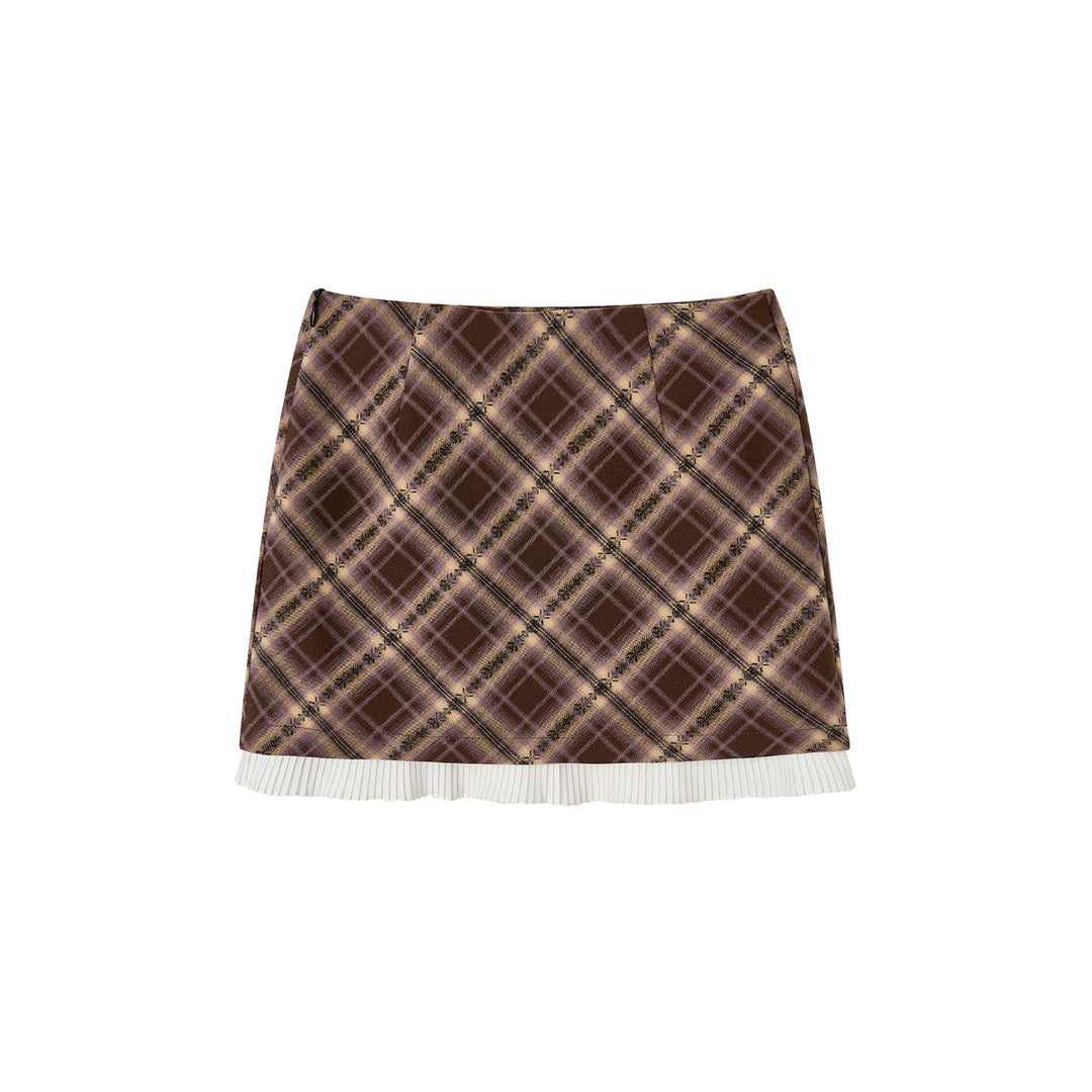 Via Pitti Color Blocked Checkered Skirt Brown - Mores Studio