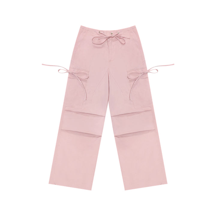 AsGony Thin Loose Straight Wide-Leg Cargo Pants Pink