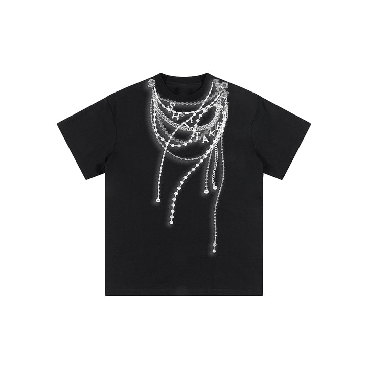 Shiitake 3D Pearl Chain Printed T-Shirt Black