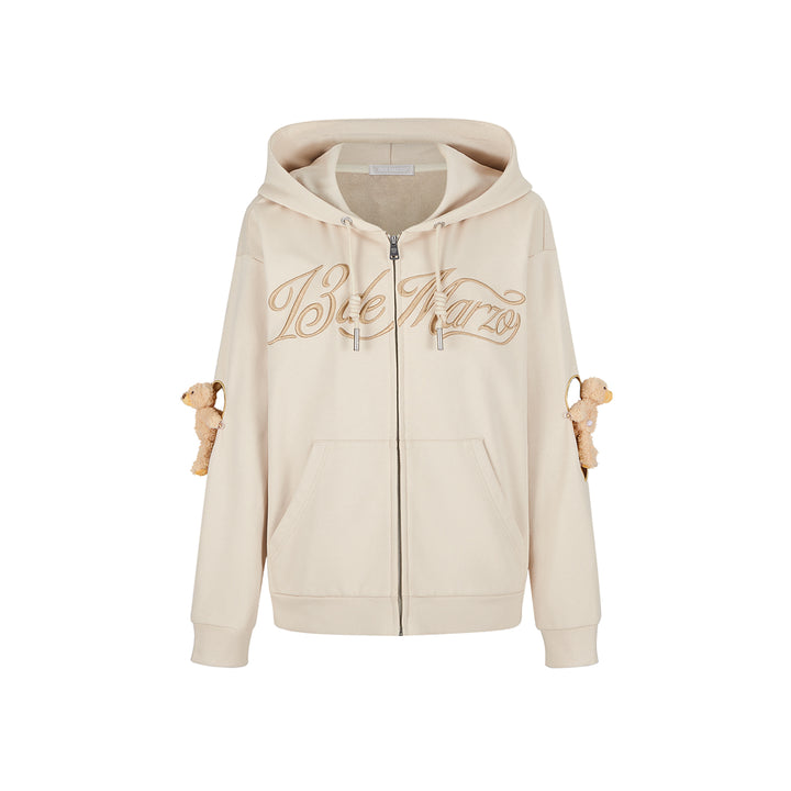 13De Marzo Doozoo Elbow Hollow Out Heart Zip Hoodie Apricot