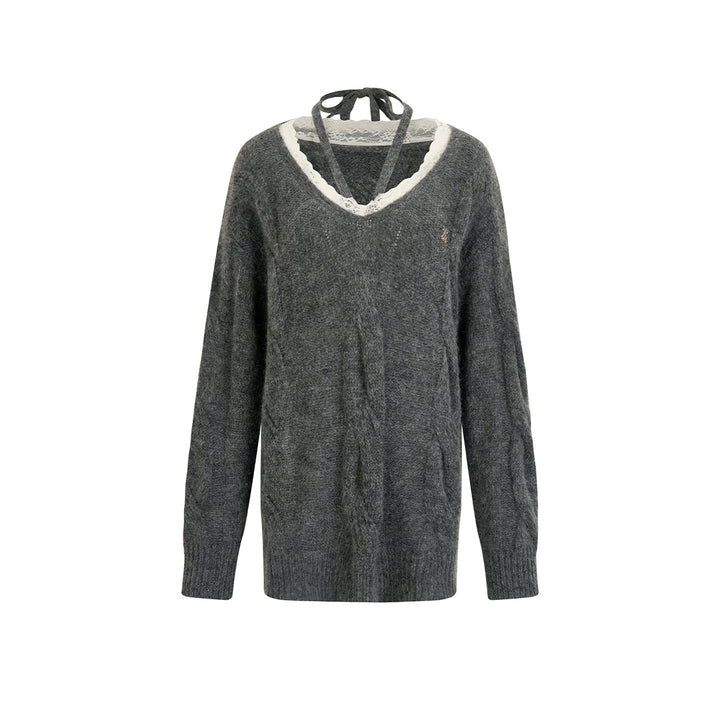 Via Pitti Lace Patchwork Mohair Sweater Grey