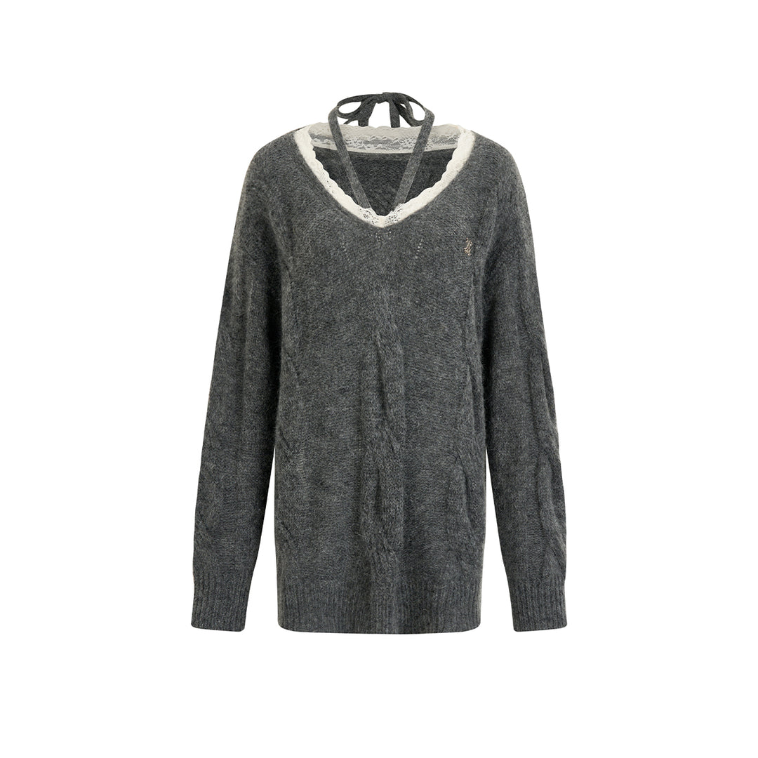 Via Pitti Lace Patchwork Mohair Sweater Grey - Mores Studio