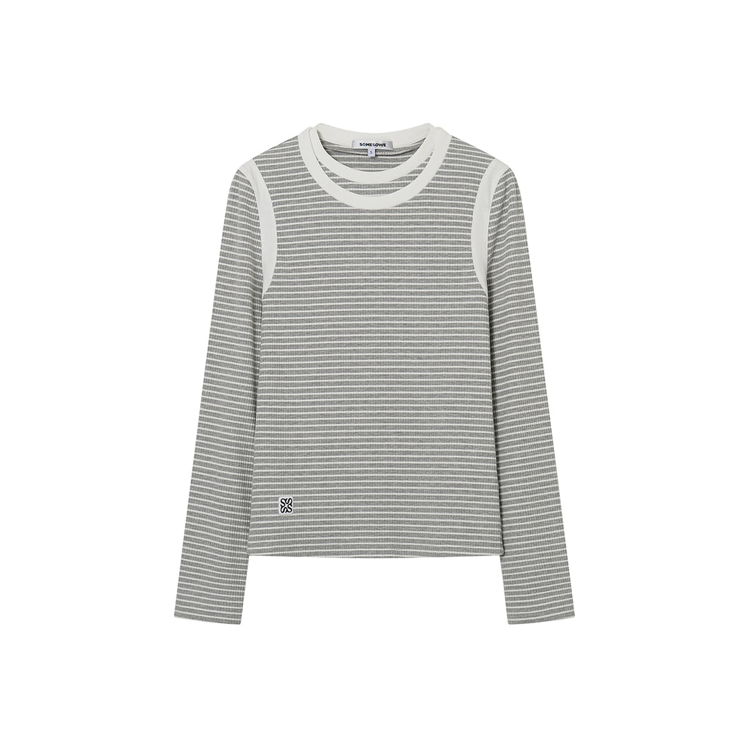 SomeSowe Color Blocked Striped Top Light Grey