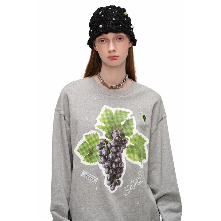 Alexia Sandra Fruit Paradise Star Printed Drop Shoulder Sweater Gray